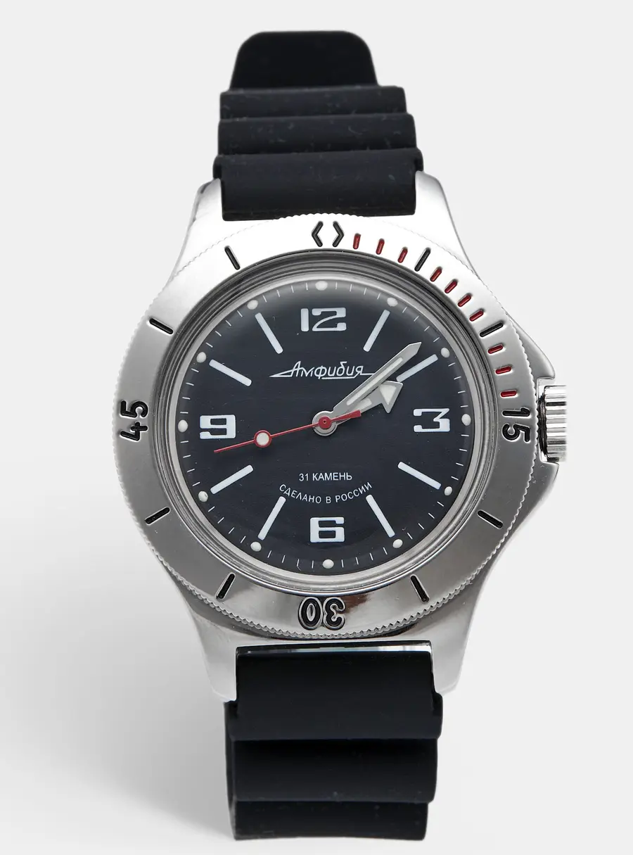 Vostok Amphibia 120509 Black Dial Stainless Steel Silicone Men's Wristwatch 42 mm