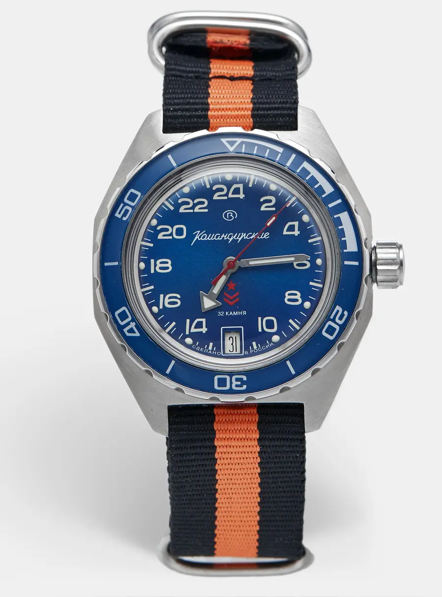 Vostok Komandirskie 650547 Blue Dial Stainless Steel Fabric Men's Wristwatch 42mm