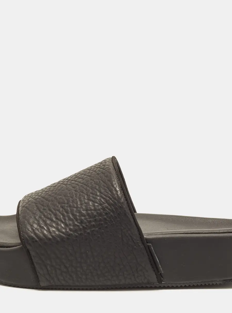 Y-3 x Adidas Size 47 Black Tumbled Leather Slide Sandals