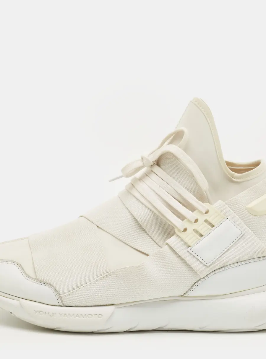 Y-3 Qasa Elle Size 43.5 White Fabric and Leather Lace Up Sneakers