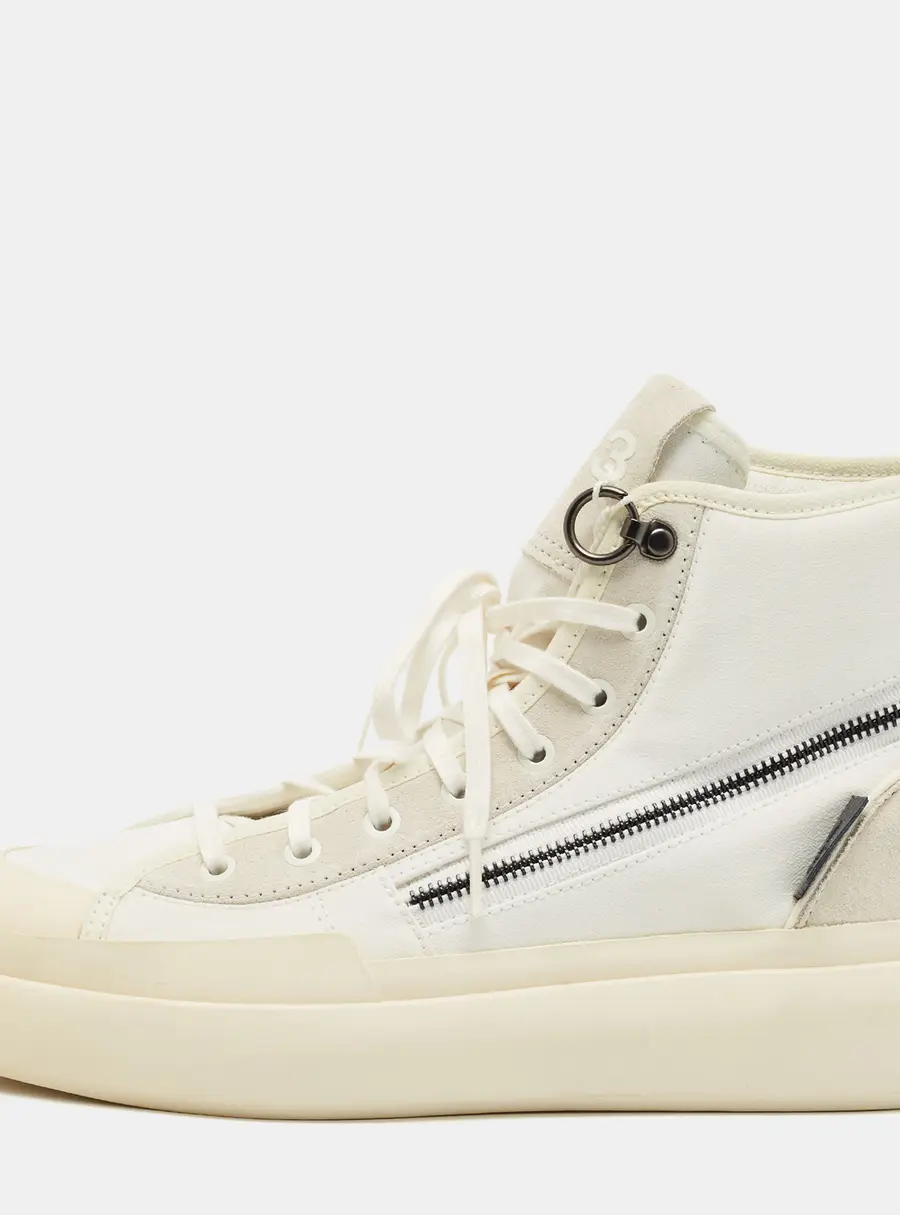 Y-3 x Adidas Ajatu Court Size 42 2/3 White Coated Canvas and Suede High Top Sneakers