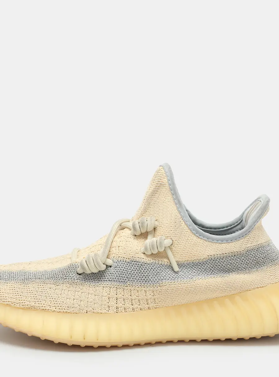 Yeezy x Adidas Beige/Blue Knit Fabric Boost 350 V2 'Linen' Low Top Sneakers 40 2/3