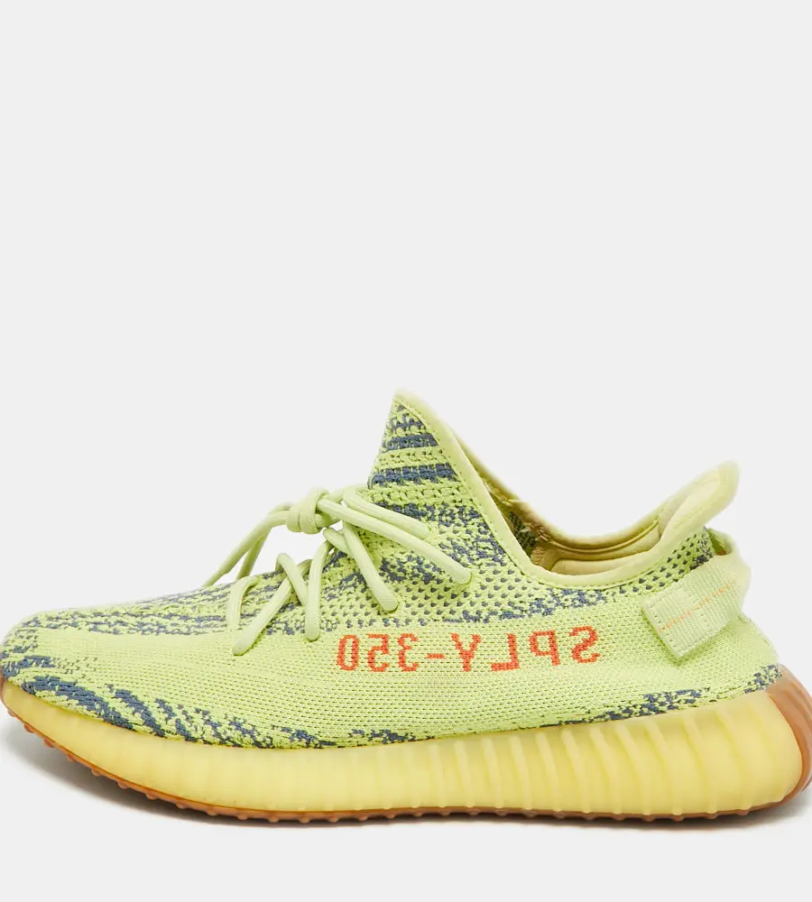 Yeezy x Adidas Boost 350 V2 Size 46.5 Yellow Knit Fabric Semi Frozen Low Top Sneakers