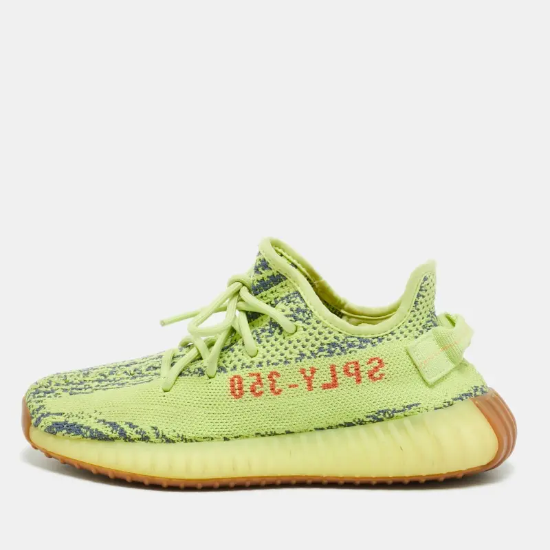 Yeezy x Adidas Boost 350 V2 Semi Frozen Yellow Size 37 1/3 Neon Yellow Knit Fabric Low Top Sneakers