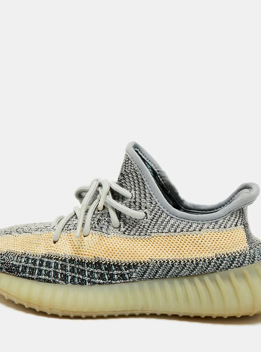 Yeezy x Adidas Boost 350 V2 Size 36 Ash Blue/Yellow Knit Fabric Low Top Sneakers