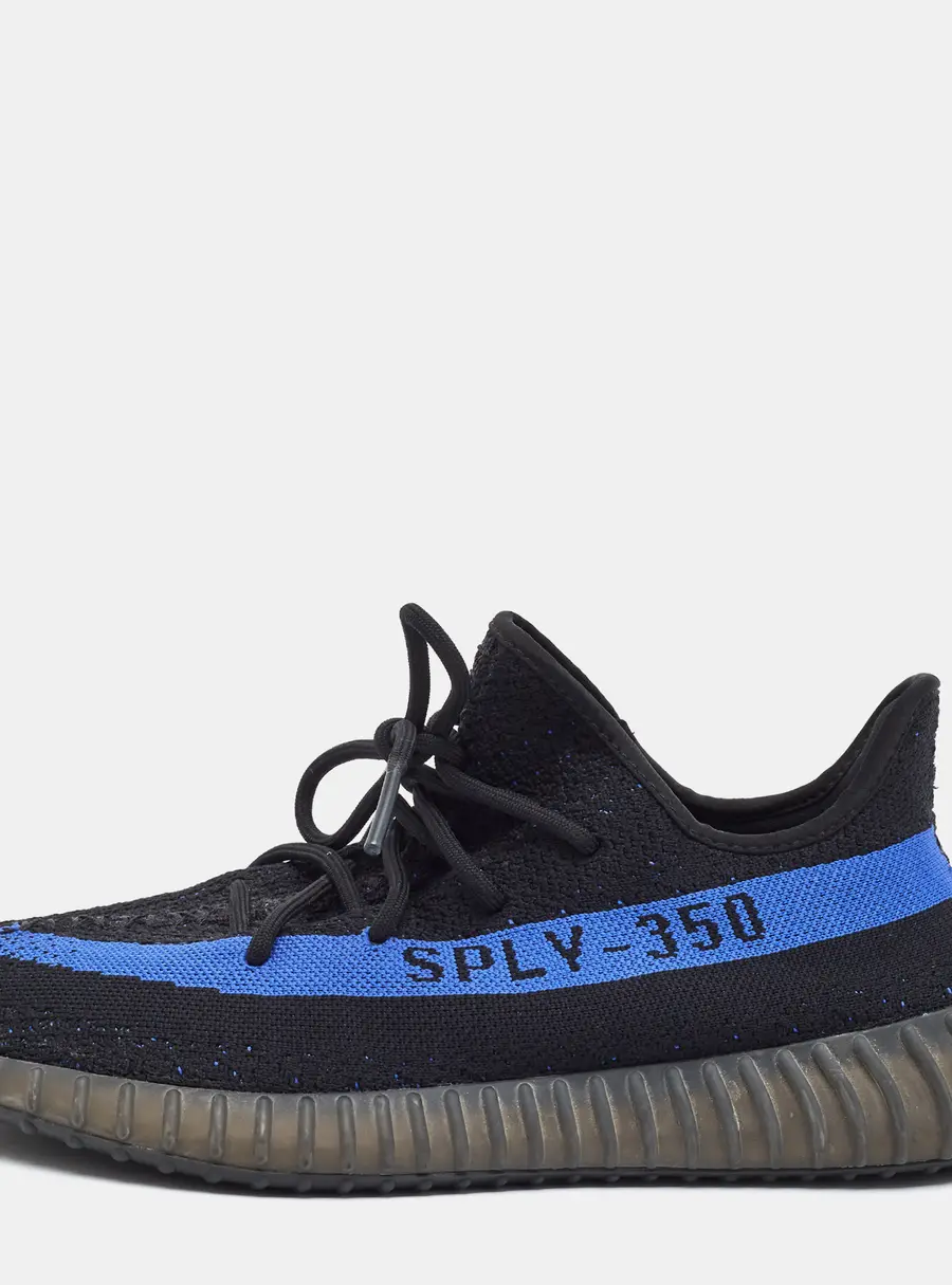 Yeezy x Adidas Boost 350 V2 Size 46 Black/Bue Knit Fabric Low Top Sneakers