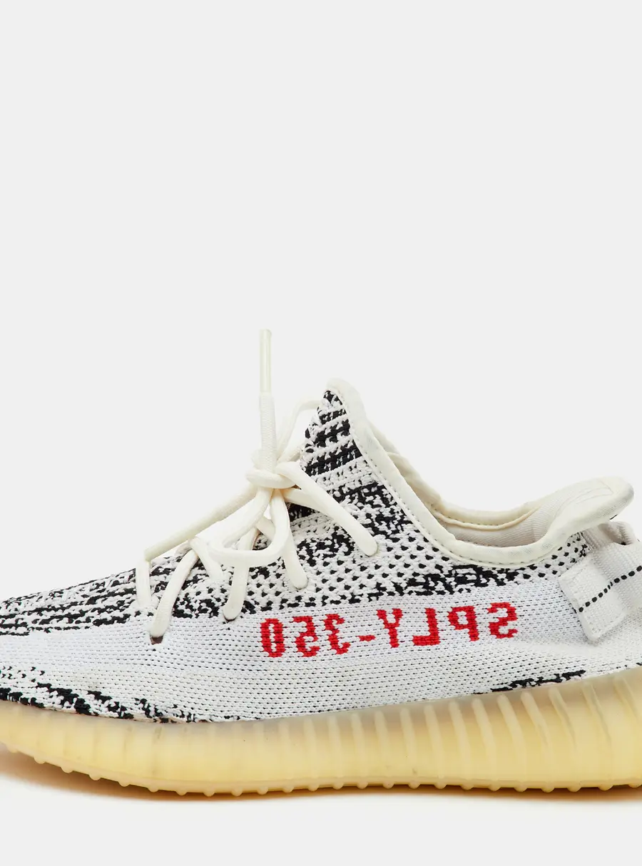 Yeezy x Adidas Boost 350 V2 Zebra Size 36 2/3 White/Black Knit Fabric Low Top Sneakers