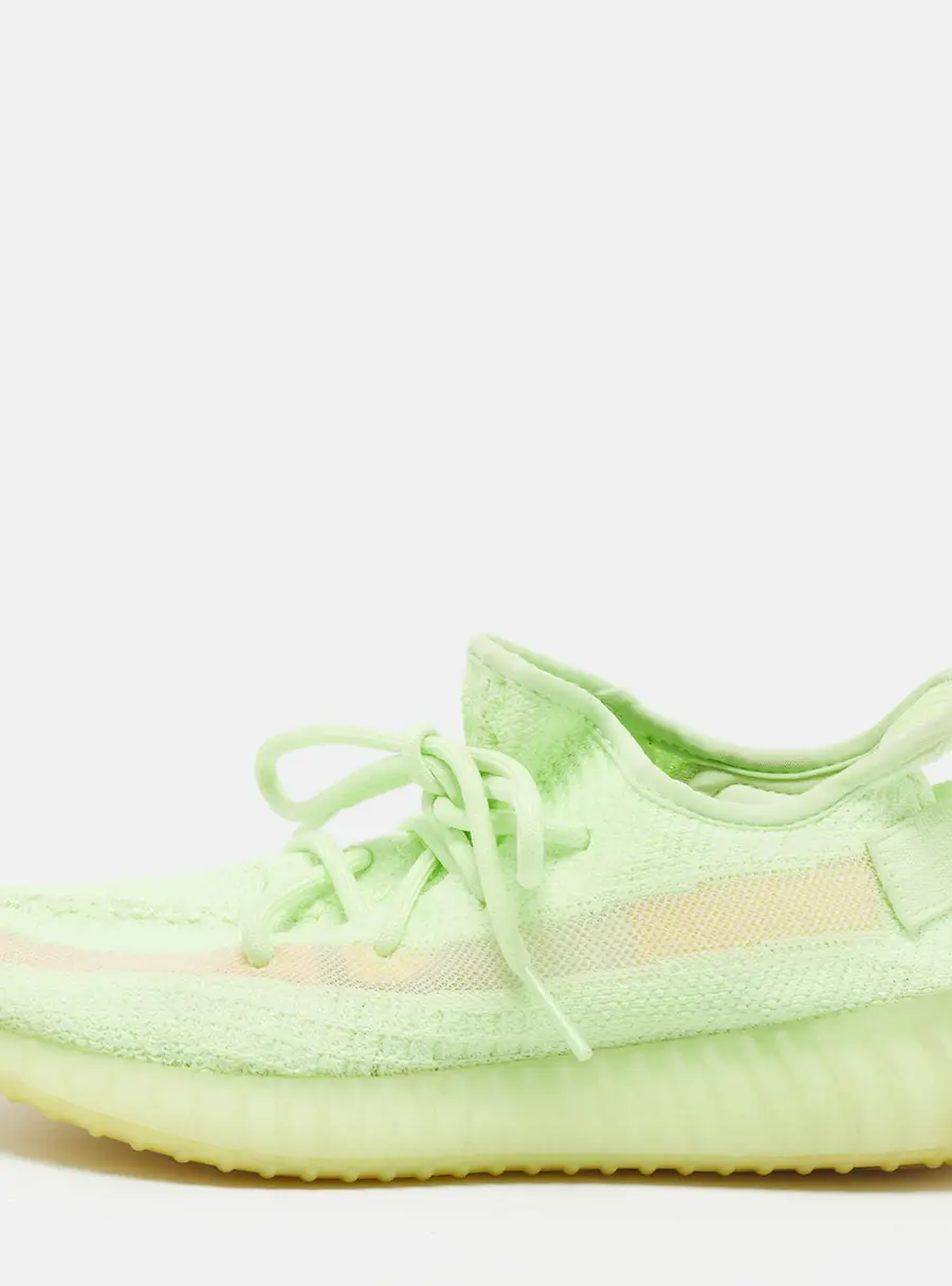 Yeezy x Adidas Boost 350 V2 Glow Size 39 1/3 Neon Green Knit Fabric Low Top Sneakers