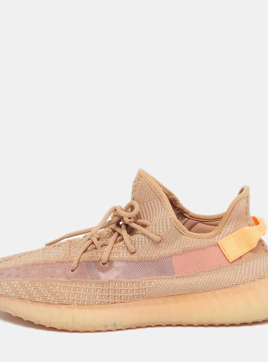 Yeezy x Adidas Boost 350 V2 Clay Size 47.5 Orange Knit Fabric Lace Up Sneakers