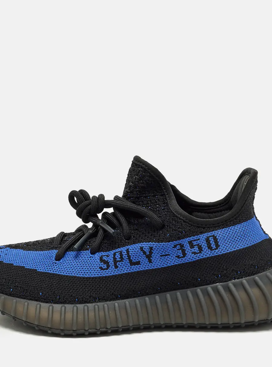 Yeezy x Adidas Boost 350 V2 Dazzling Blue Size 40 Black Knit Fabric Low Top Sneakers