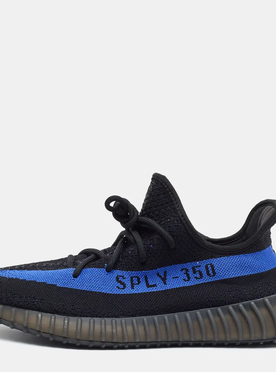 Yeezy x Adidas Boost 350 V2 Dazzling Blue Size 48 Black Knit Fabric Low Top Sneakers