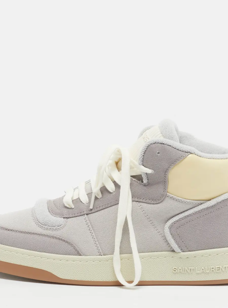 Yves Saint Laurent SL/80 Size 42.5 Grey/Purple Canvas and Patent High Top Sneakers