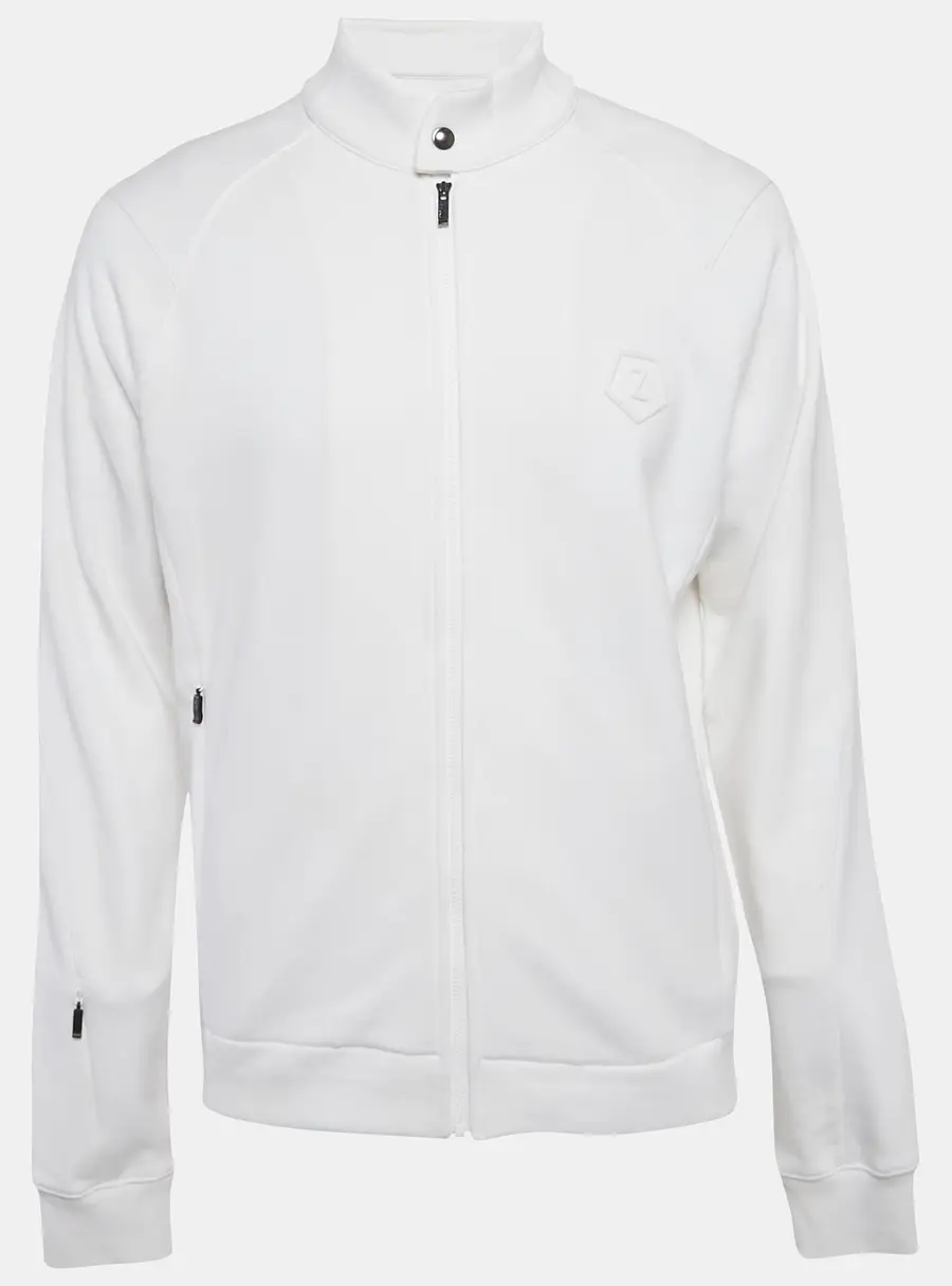 Z Zegna White Cotton Zip-Up Sweatshirt L