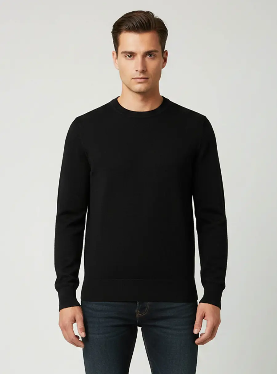 Z Zegna Black Wool Knit Crewneck Sweater L