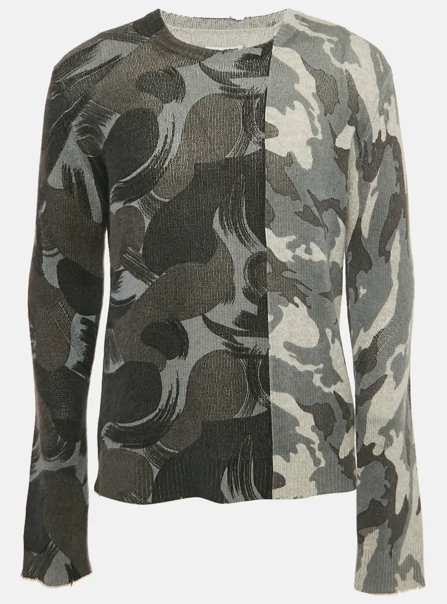 Zadig & Voltaire Grey Camouflage Print Cashmere Kennedy Bis Sweater L