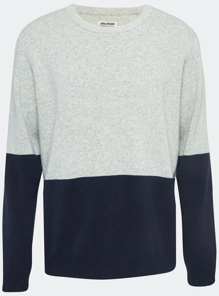 Zadig & Voltaire Grey/Navy Blue Wool Crew Neck Rod Jumper M