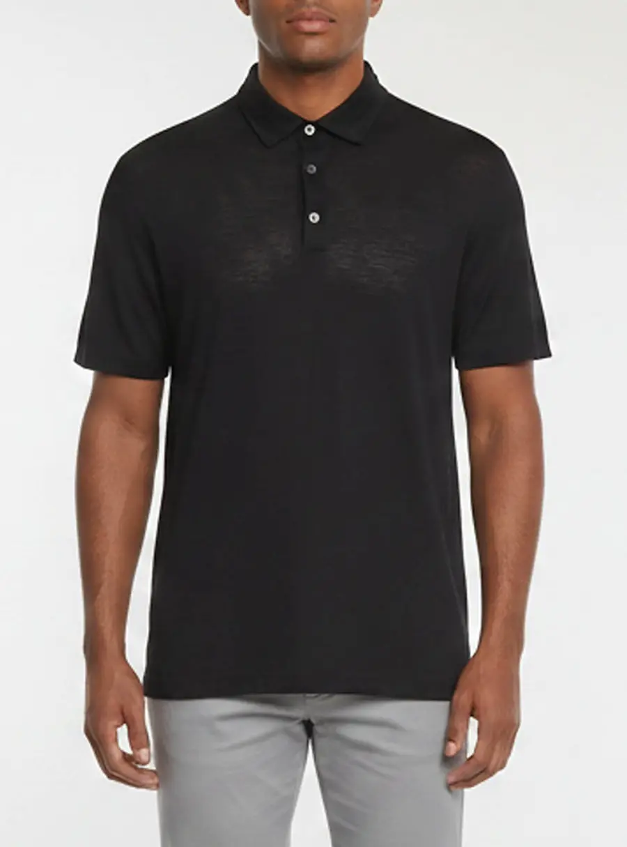 Zegna Black Wool Short Sleeve Polo T-Shirt XL