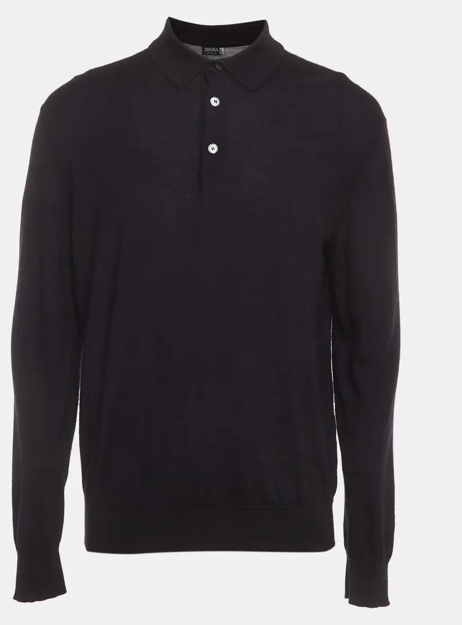 Zegna Cashseta Light Navy Blue Cashmere Knit Polo Shirt XXL