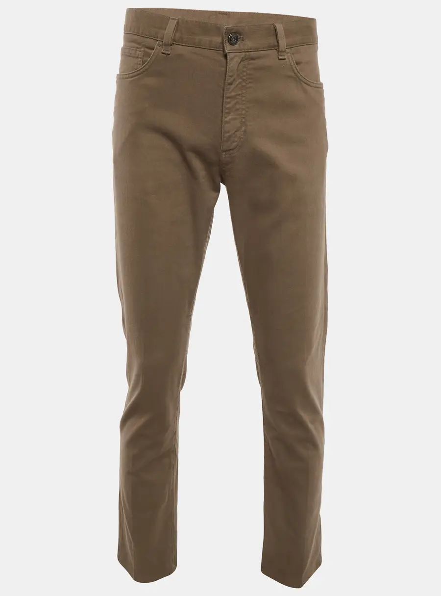 Zegna Khaki Brown Cotton Drill Slim Fit Pants L