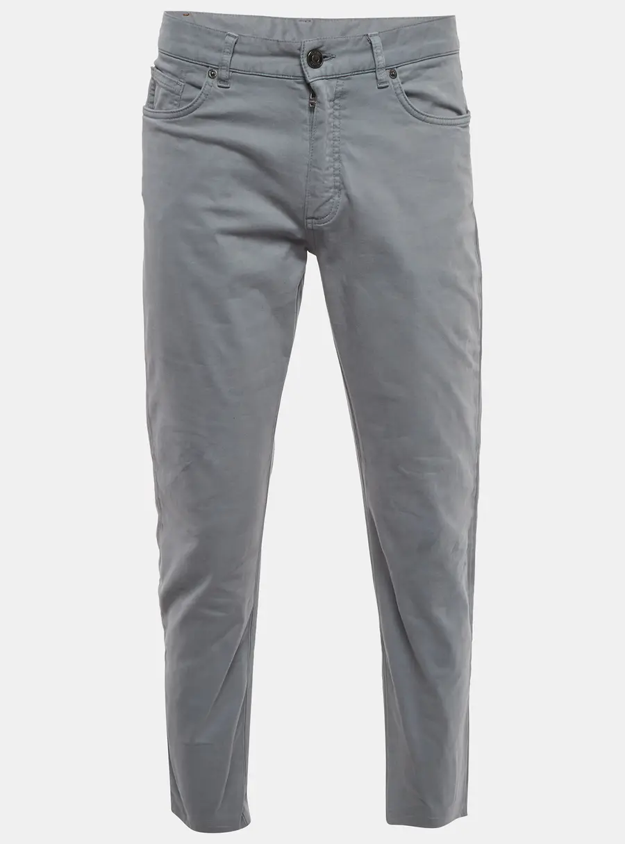 Zegna Grey Cotton Gabardine Slim Fit Trousers M/Waist 33"