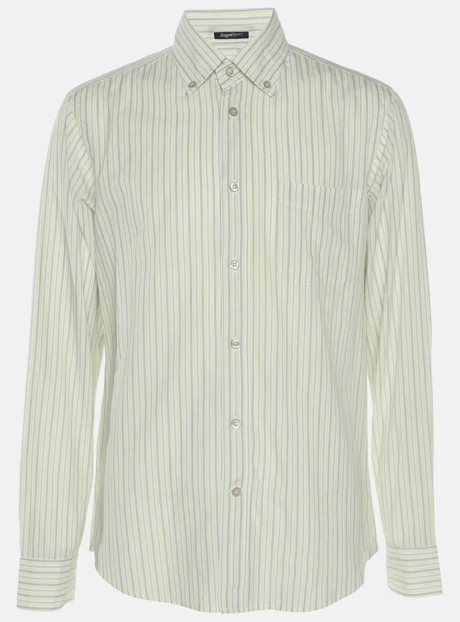 Zegna Sport Green/Grey Stripe Cotton Long Sleeve Shirt M
