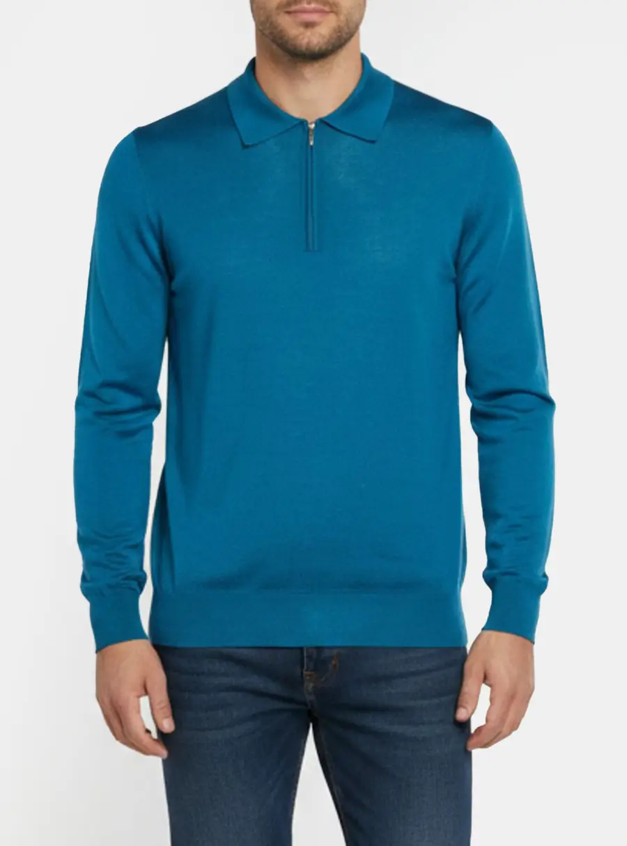 Zilli Blue Cashmere Blend Knit Quarter Zip Polo Sweater L