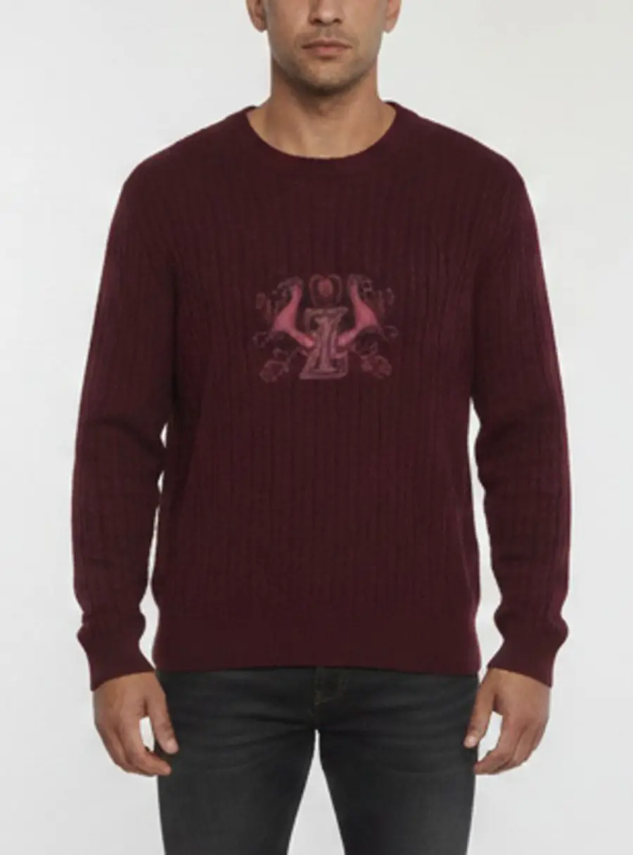 Zilli Burgundy Logo Embroidered Cashmere Knit Sweater XXL