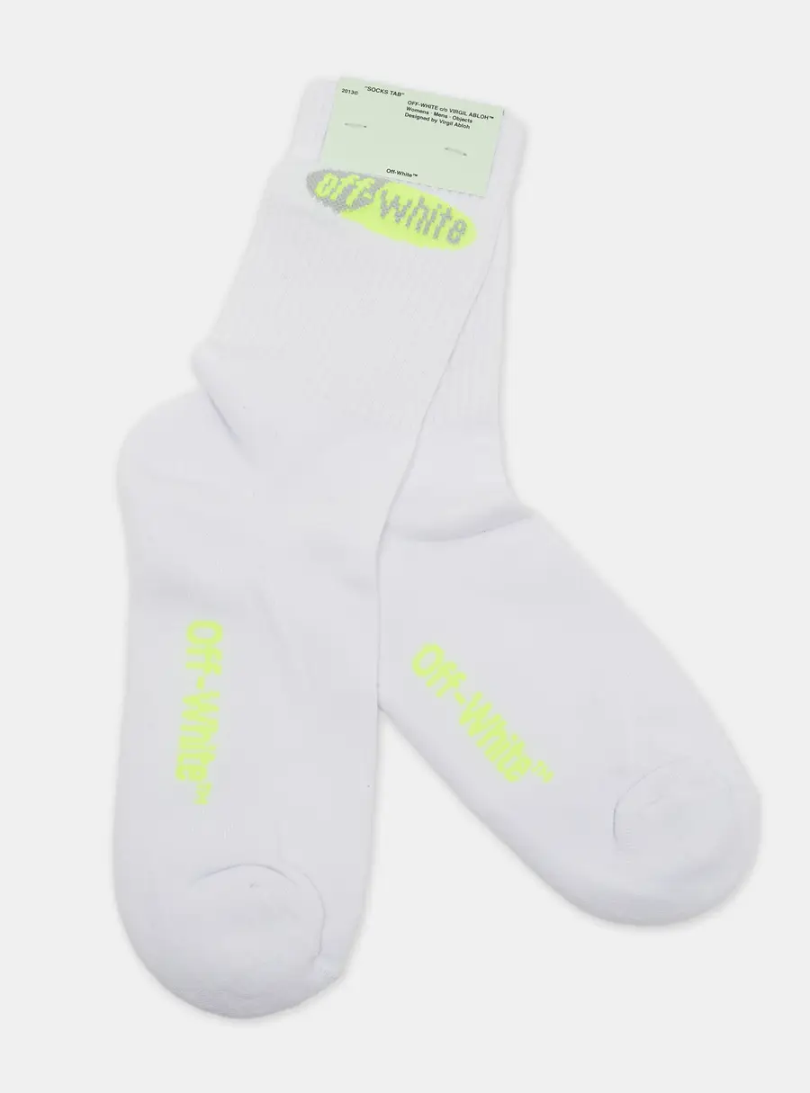 Off White White Split Logo Cotton Socks One Size