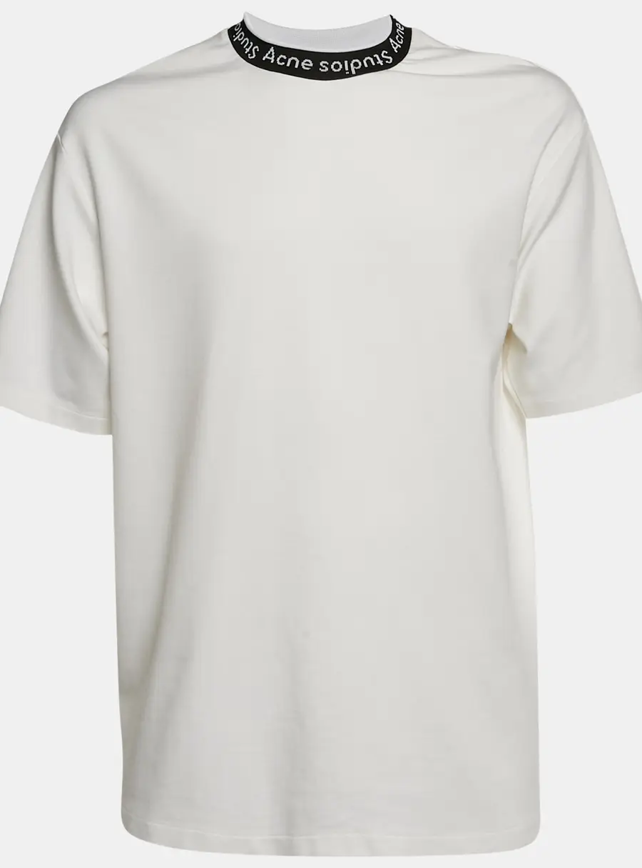 Acne Studios White Logo Neck Intarsia Jersey Oversized T-Shirt M