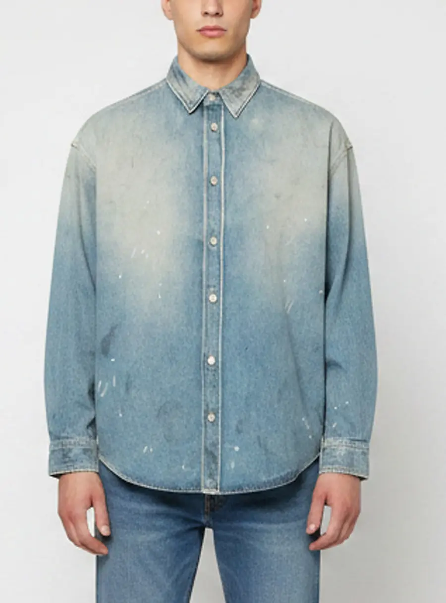 Acne Studios Blue Paint Splatter Distressed Denim Shirt Jacket S