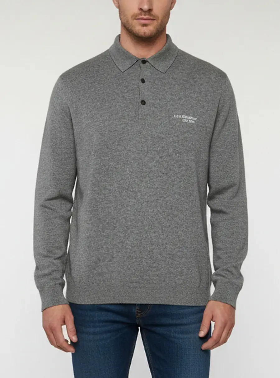 Acne Studios Grey Logo Embroidered Knit Kluxey Polo Sweater M