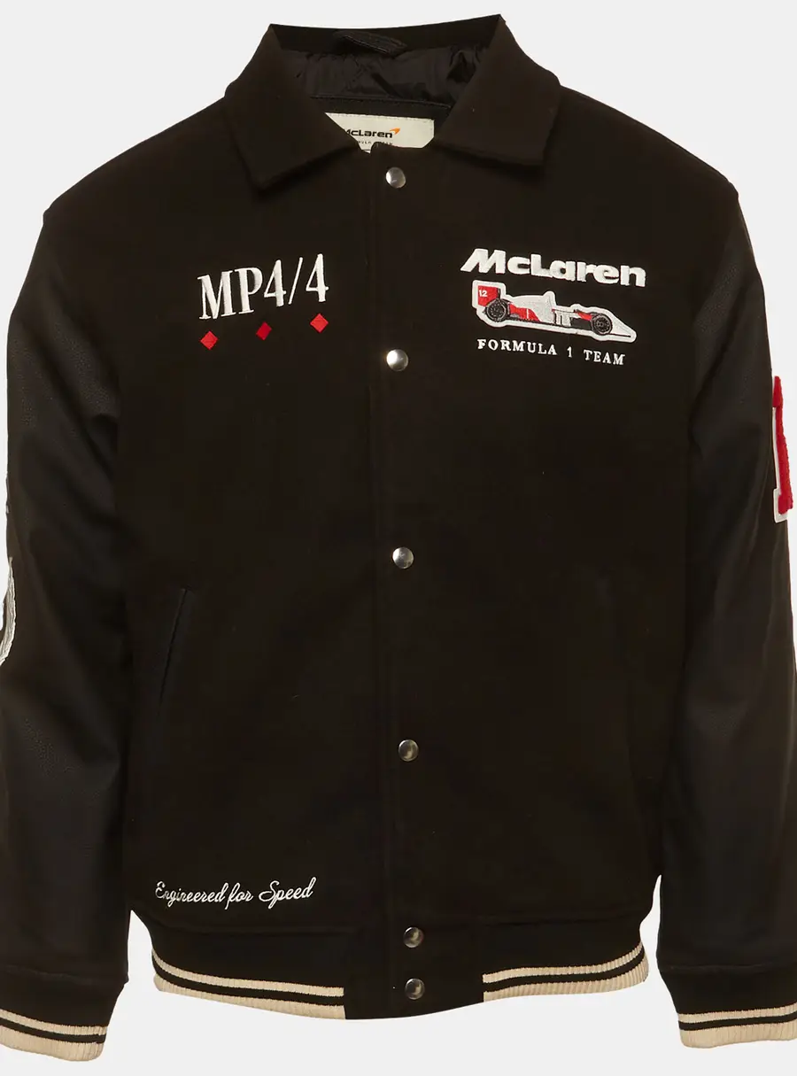 Abercrombie & Fitch McLaren Black embroidered Graphic Patch Detail Bomber Jacket S