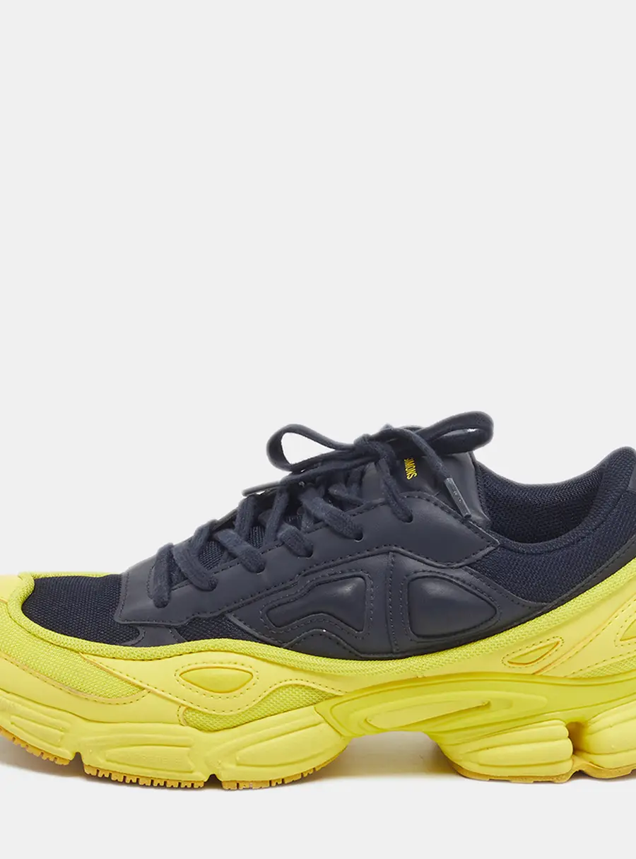 Adidas By Raf Simons Ozweego Size 43.5 Navy Blue/Yellow Leather and Mesh Lace Up Sneakers