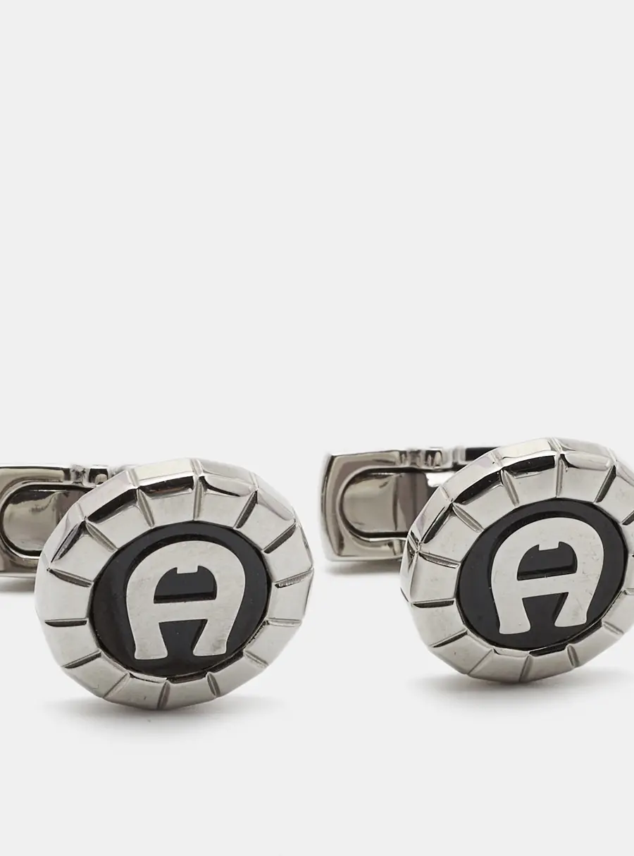 Aigner Oseo Carbon Fiber Silver Tone Cufflinks