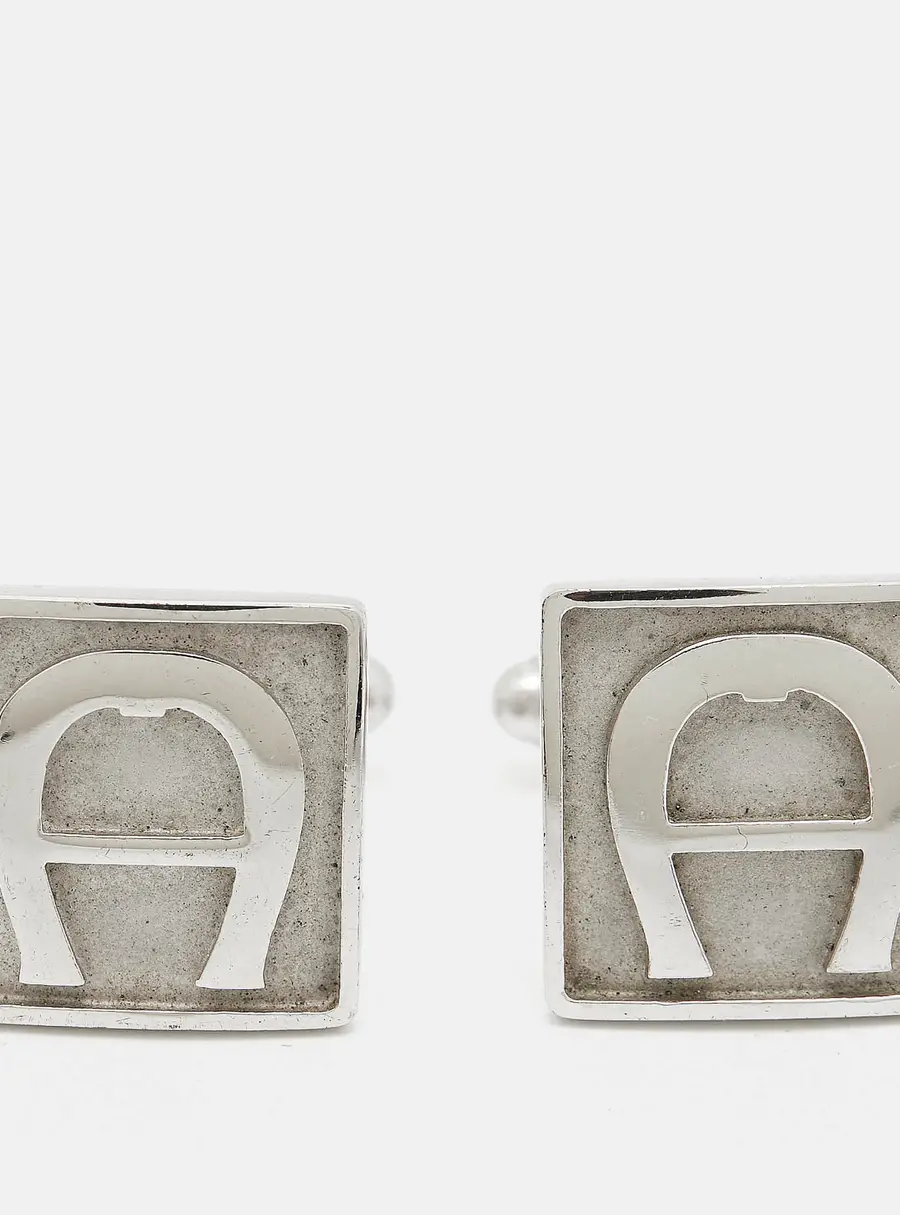 Aigner Logo Silver Tone Cufflinks