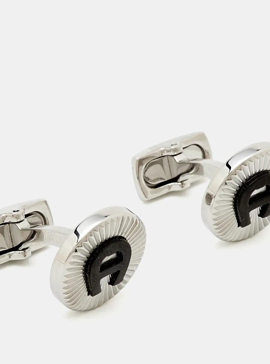 Aigner Logo Ceramic Silver Tone Cufflinks