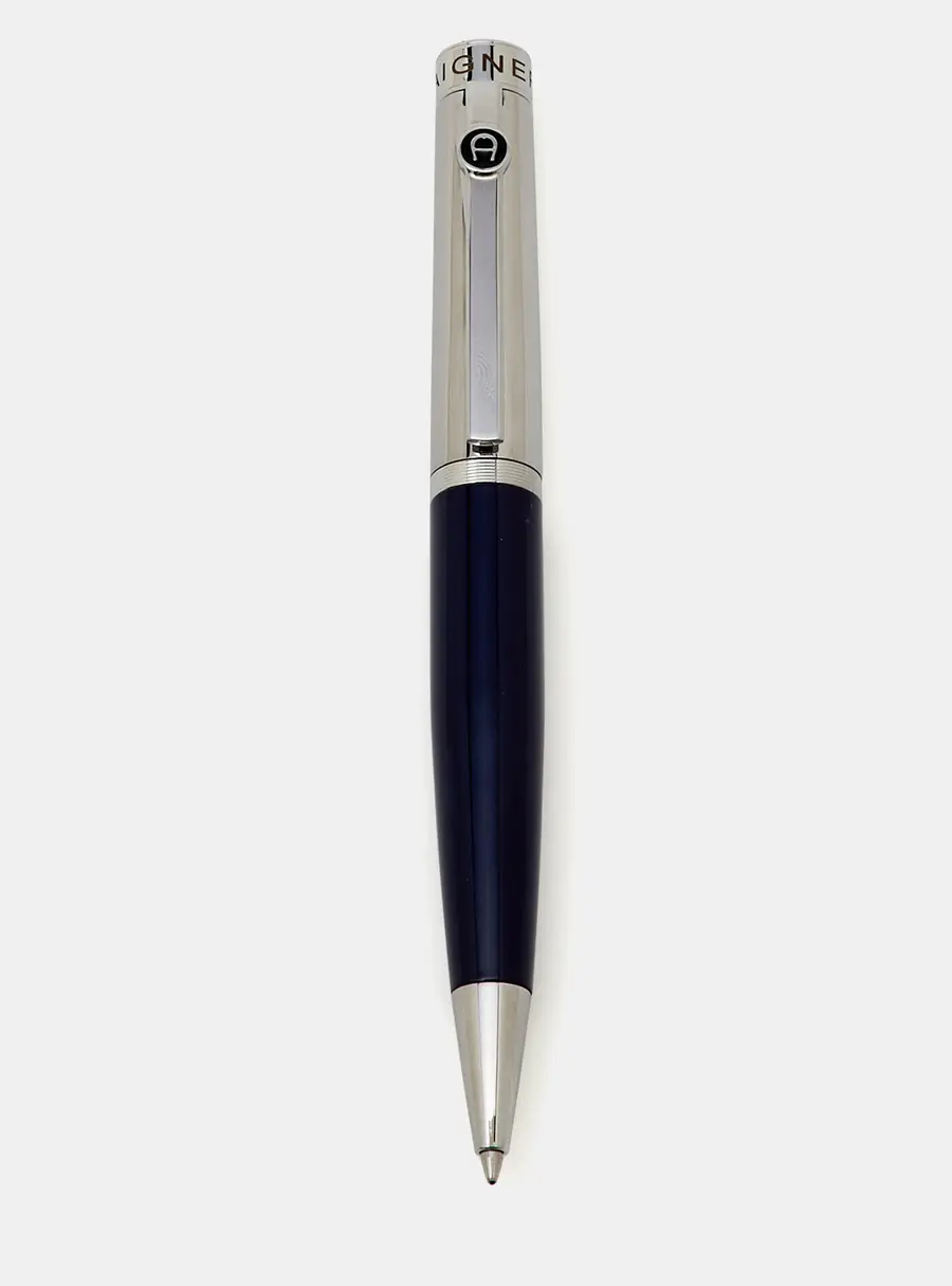 Aigner Logo Enamel Resin Silver Tone Ballpoint Pen