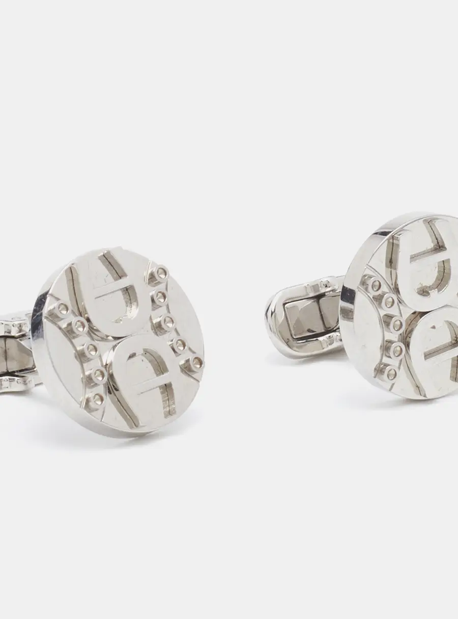 Aigner Silver Tone Round Logo Cufflinks