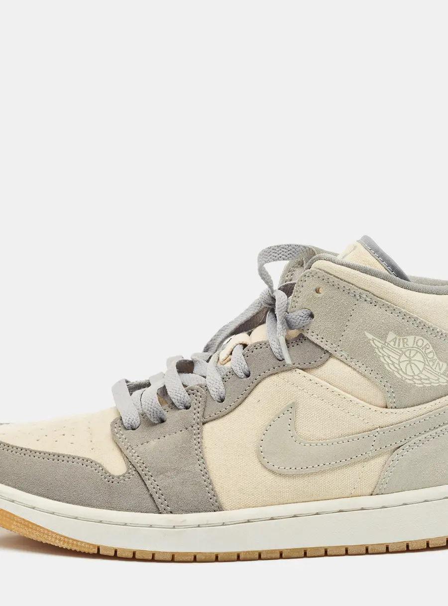 Air Jordans Grey/Beige Suede and Canvas Jordan 1 Mid SE Coconut Milk Particle Grey Sneakers Size 42.5