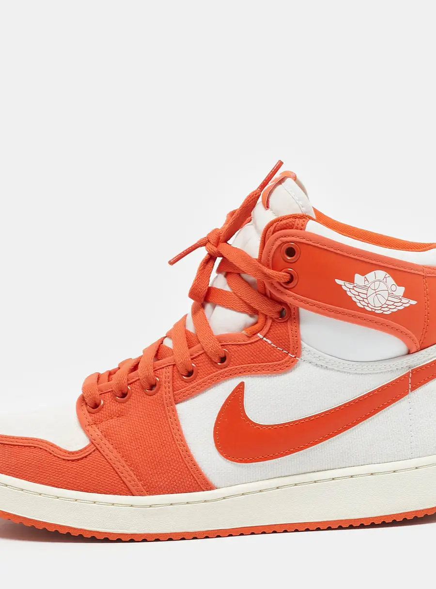 Air Jordans Orange Canvas and Leather Jordan 1 KO "Syracuse" High Top Sneakers Size 43