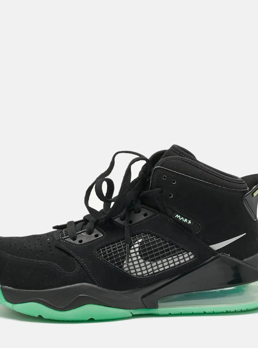 Air Jordans Black Nubuck Leather Air Jordans Mars 270 Green Glow High Top Sneakers Size 45