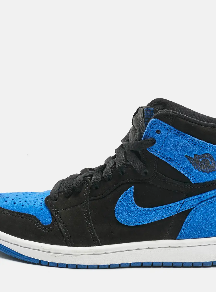 Air Jordans Blue/Black Suede Jordan 1 Retro High OG Royal Reimagined Sneakers Size 37.5
