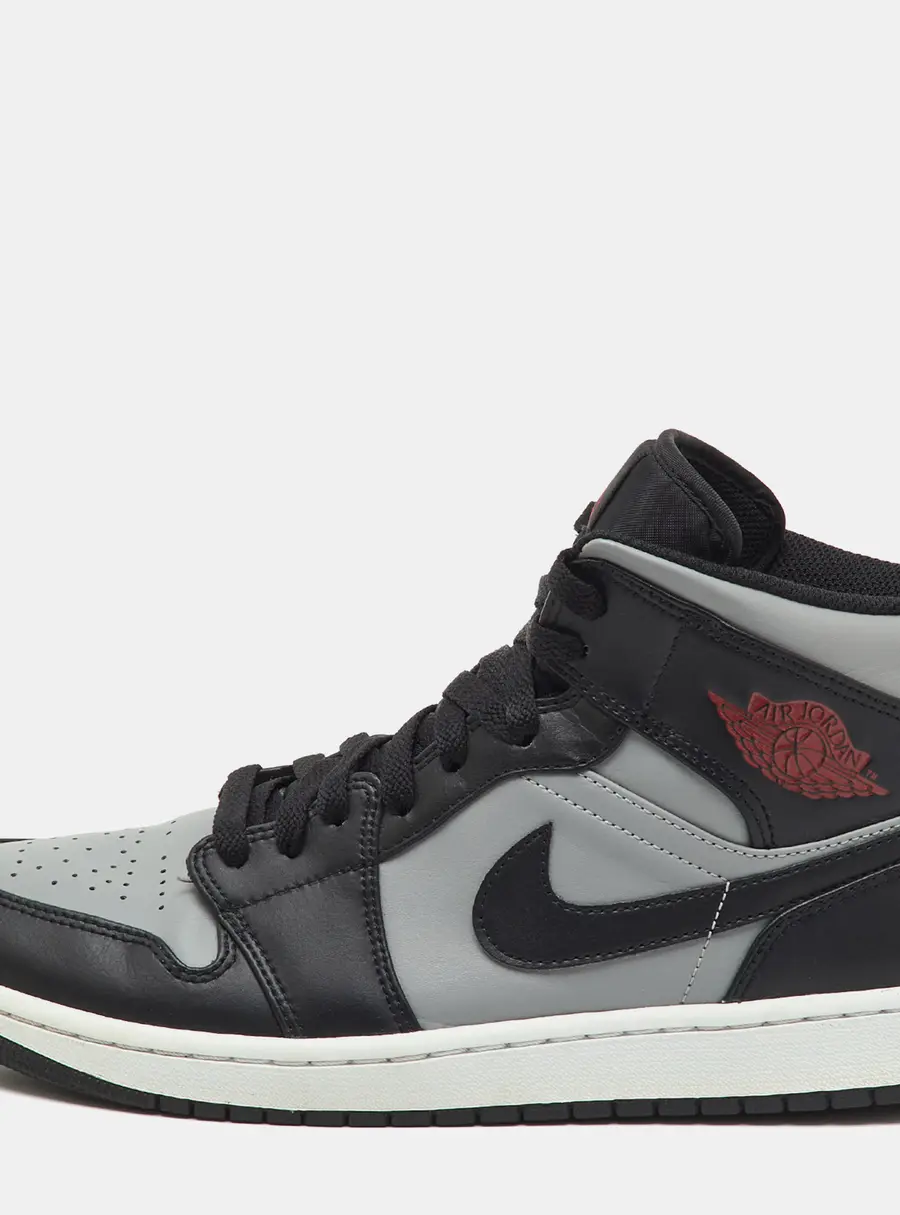 Air Jordans Black/Grey Leather Jordan 1 Mid Shadow Red Sneakers Size 45