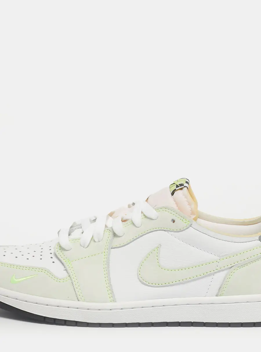 Air Jordans White/Green Leather Jordan 1 Retro Low White Ghost Green Sneakers Size 45