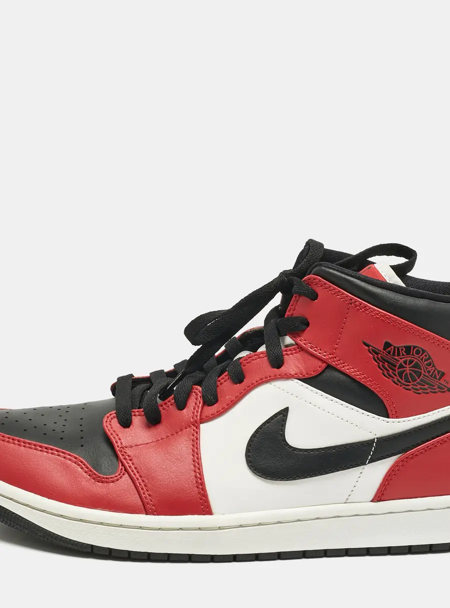 Air Jordans Multicolor Leather Jordan 1 Mid Chicago Toe Sneakers Size 45
