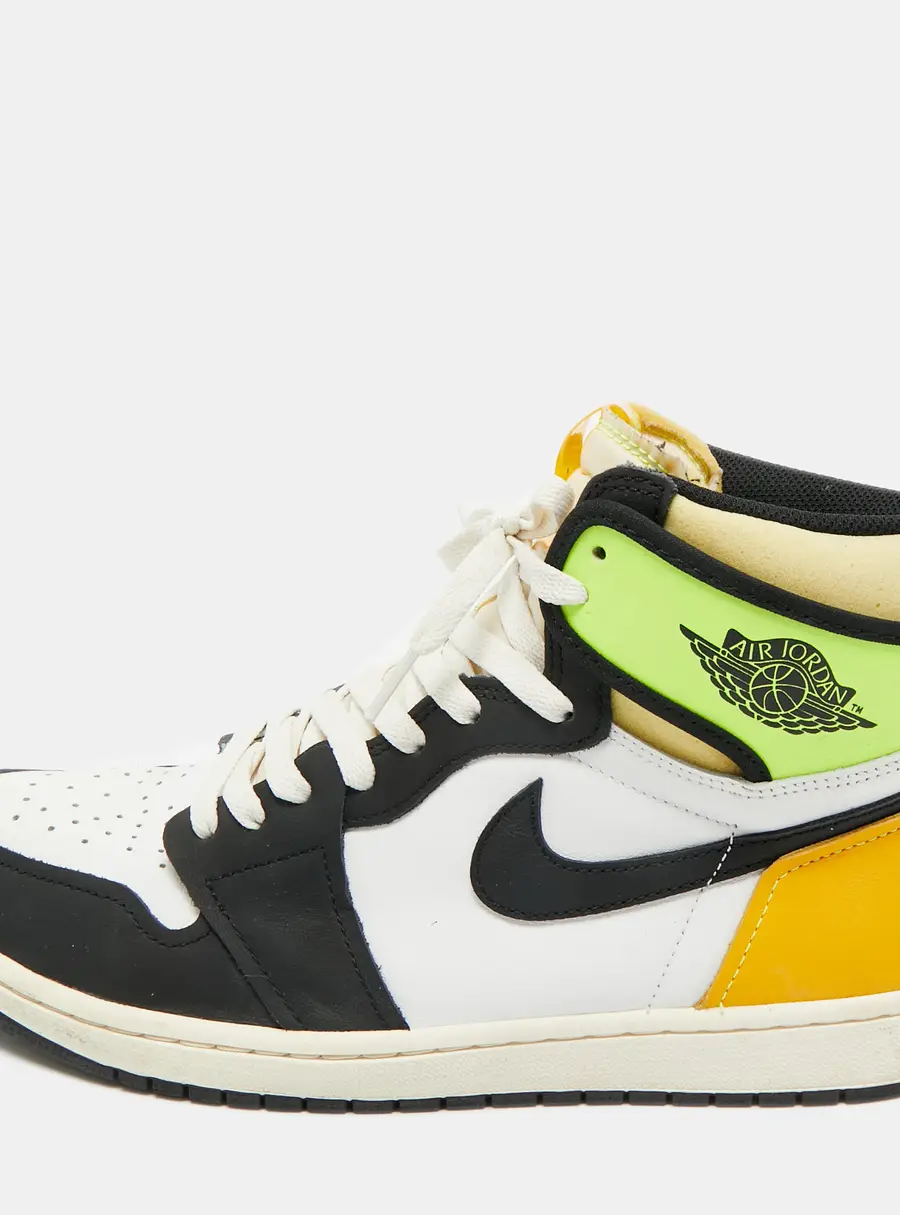 Air Jordans Multicolor Leather Jordan 1 Retro High White Black Volt University Gold Sneakers Size 45.5
