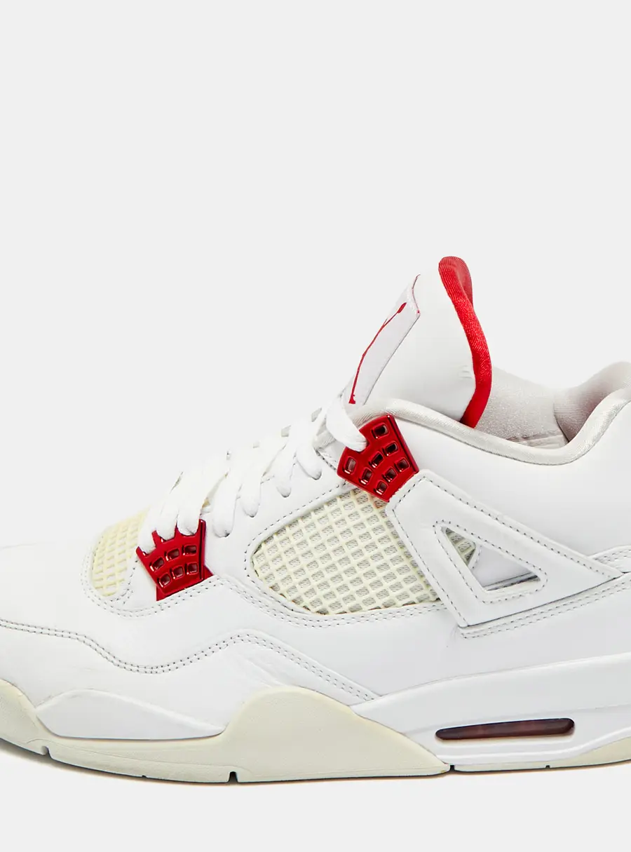 Air Jordans White Leather Jordan 4 Retro Metallic Red Sneakers Size 45