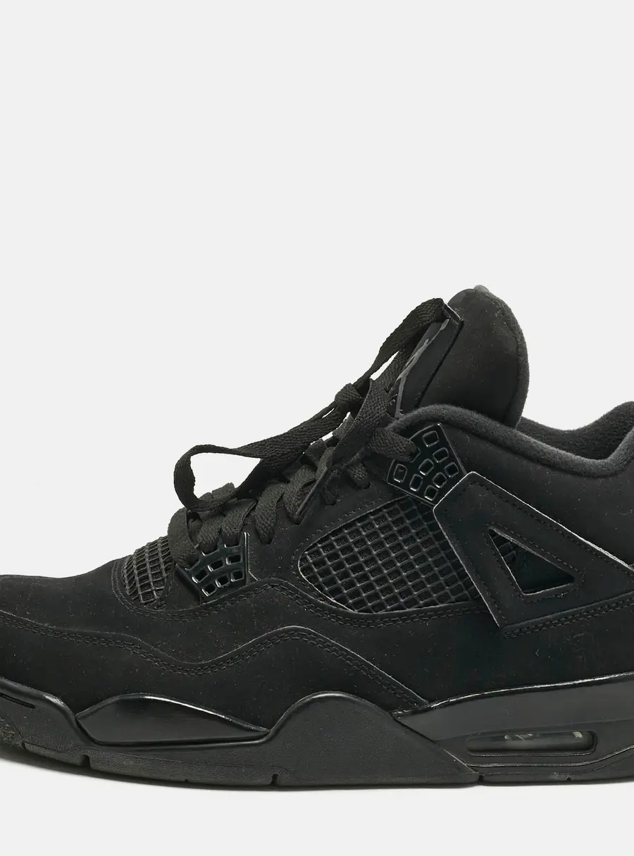 Air Jordans Black Nubuck Leather Jordan 4 Retro Black Cat Sneakers Size 45