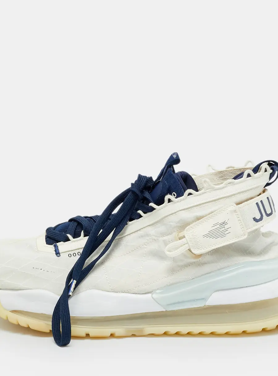 Air Jordans White/Navy Blue Fabric Proto Max720 Pale Ivory High Top Sneakers Size 45