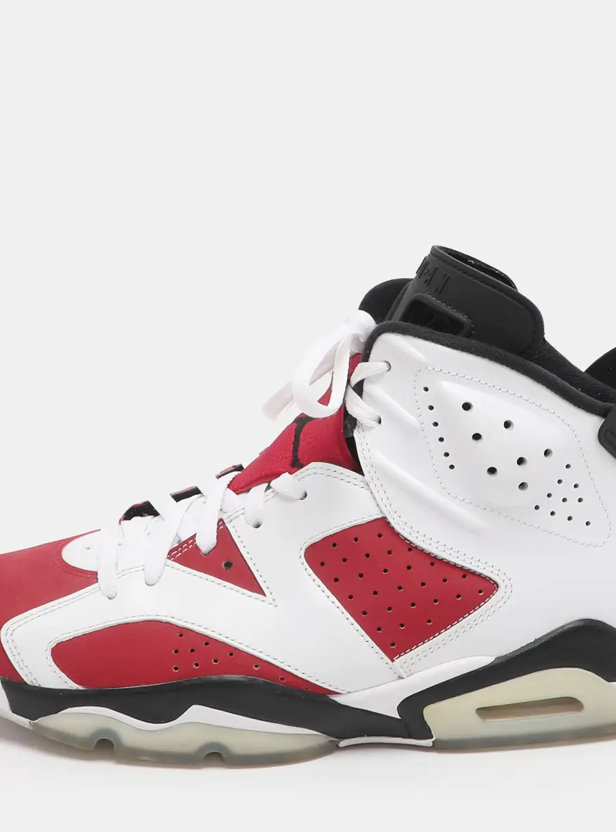 Air Jordans Carmine Jordan 6 Size 45 White/Red Leather High Top Sneakers